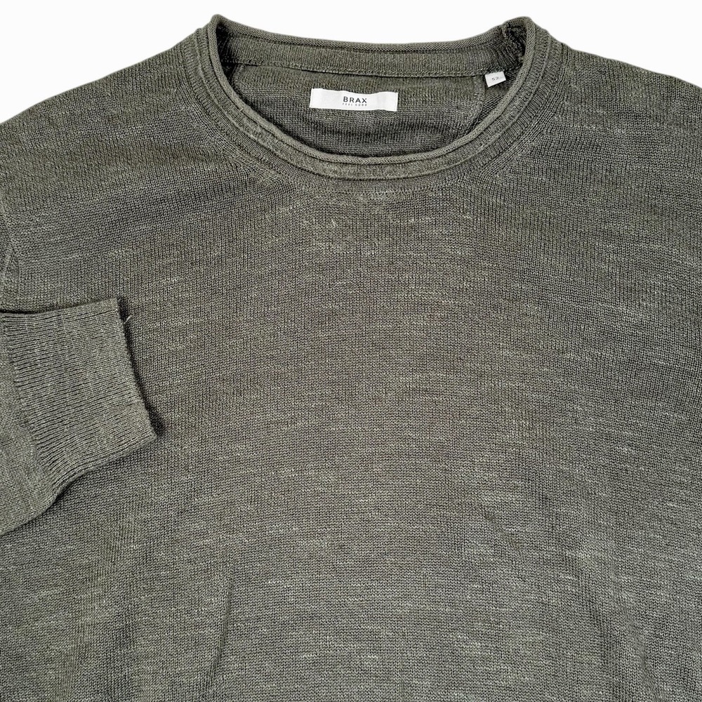 Brax Feel Good Style Rick Sweater Mens 52 XL Green Knit Linen Cotton Pullover